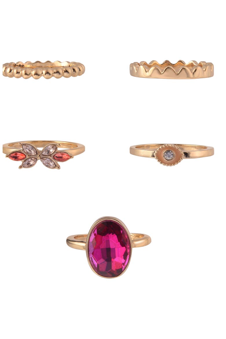 Set of 5 Assorted Stackable Rings, Alternate, color, GOLD MULTI