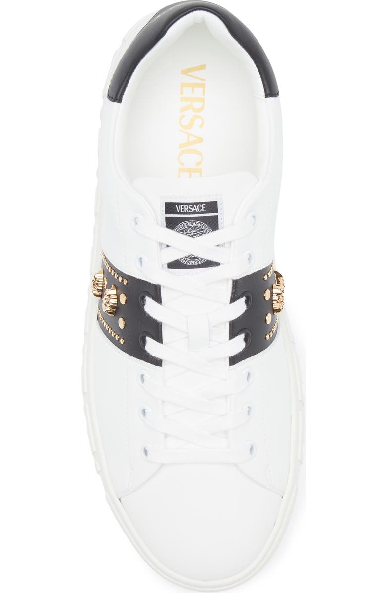 Versace Studded Greca Sneaker, Alternate, color, White Black-Versace Gold