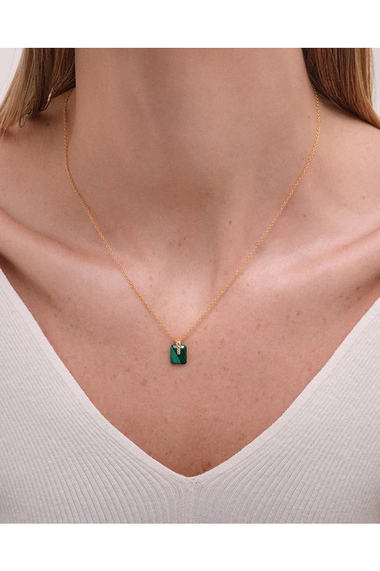 Gold Deco Malachite Pendant Necklace, Alternate, color, Malachite