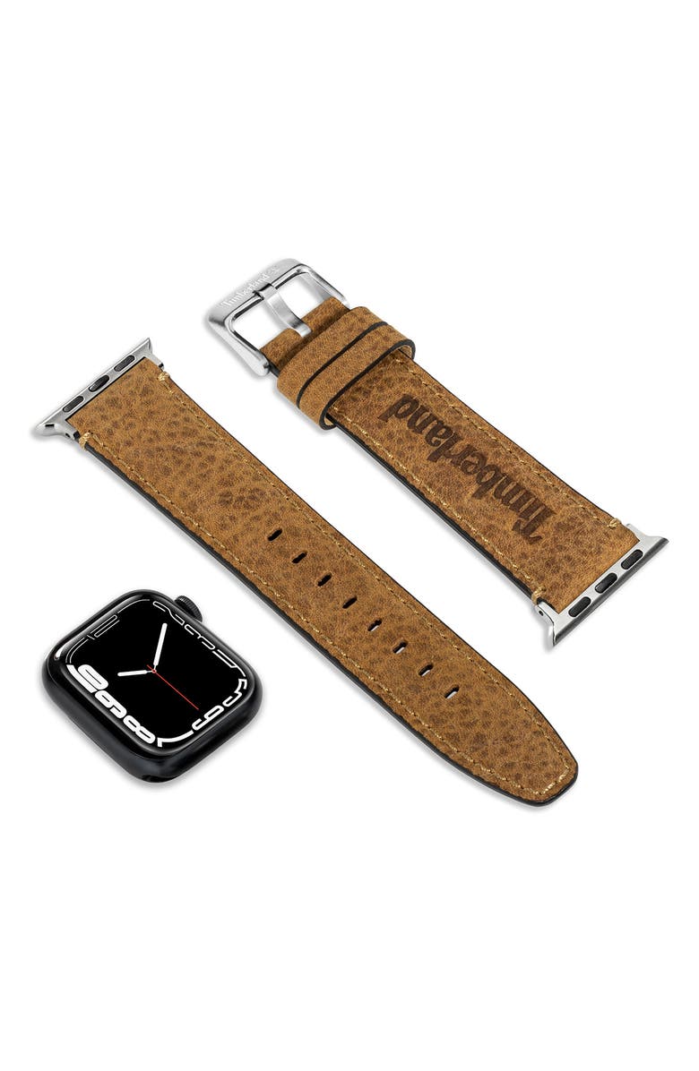 Timberland Barnesbrook Leather 20mm Smartwatch Watchband, Alternate, color, Camel