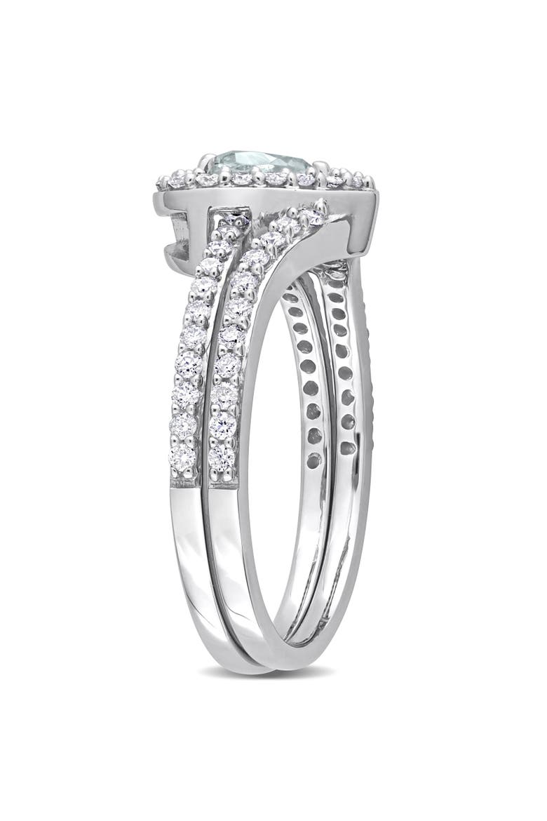 Aquamarine & Diamond Heart Bridal Ring Set 10k, Alternate, color, Aquamarine