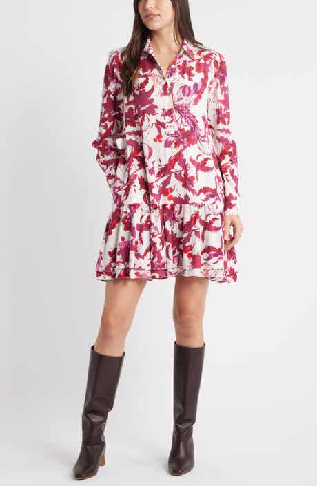 Caslon® Flounce Hem Long Sleeve Mini Shirtdress