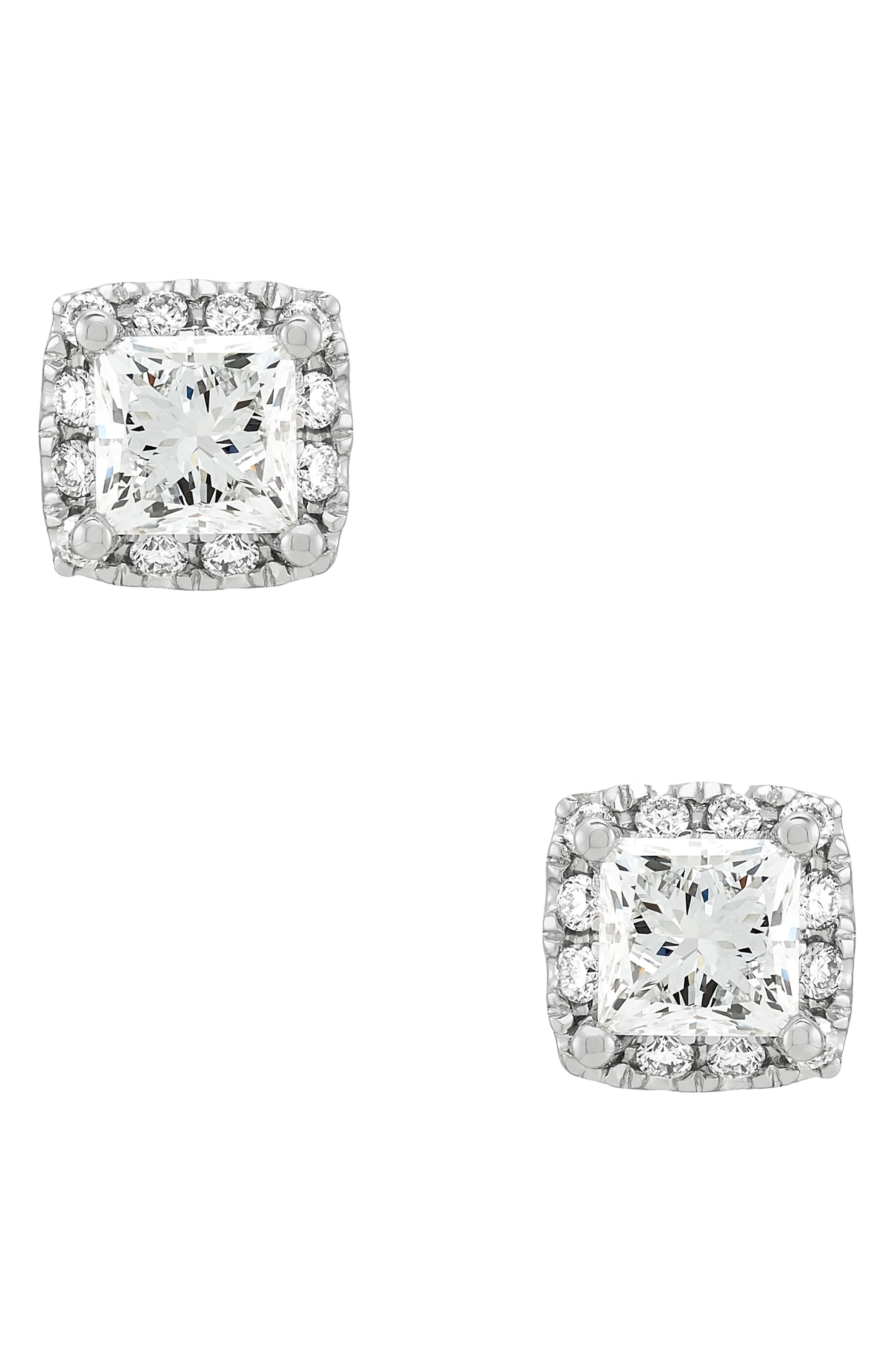 Frankie & Zoe 10K White Gold Lab Grown Princess Cut Diamond Halo Stud Earrings