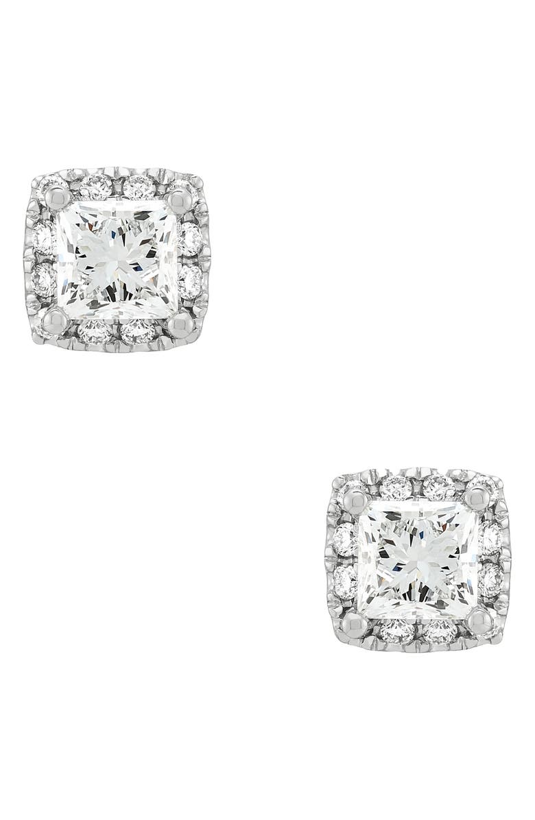 Frankie & Zoe 10K White Gold Lab Grown Princess Cut Diamond Halo Stud Earrings, Main, color, White Gold