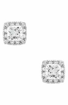 Frankie & Zoe 10K White Gold Lab Grown Princess Cut Diamond Halo Stud Earrings