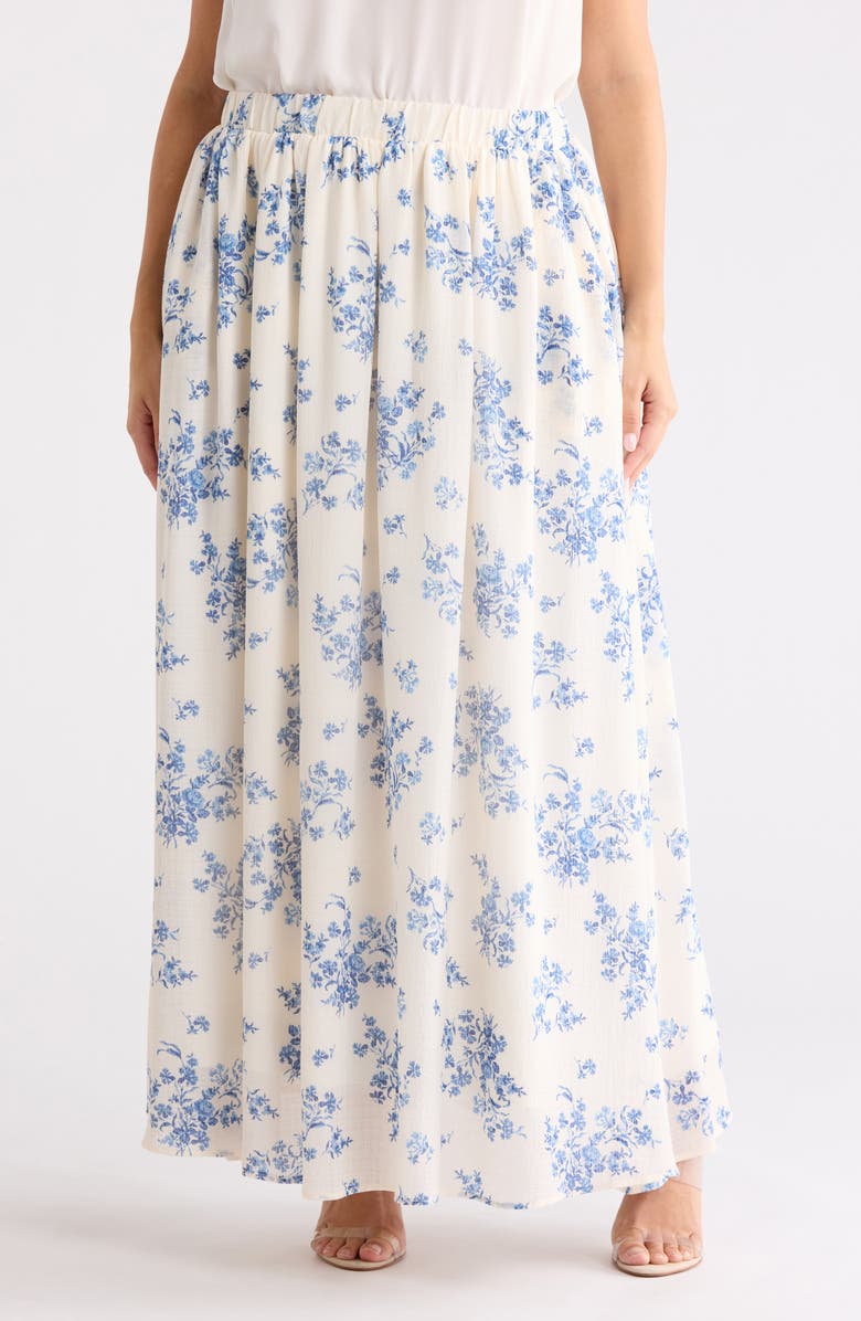 Renee C Leopard Print Flared Midi Skirt, Main, color, Ivory/ Blue