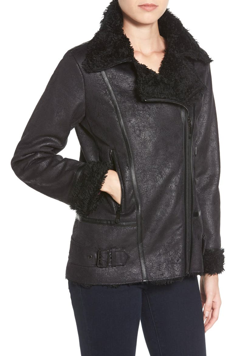 Faux Shearling Jacket, Alternate, color, BLACK