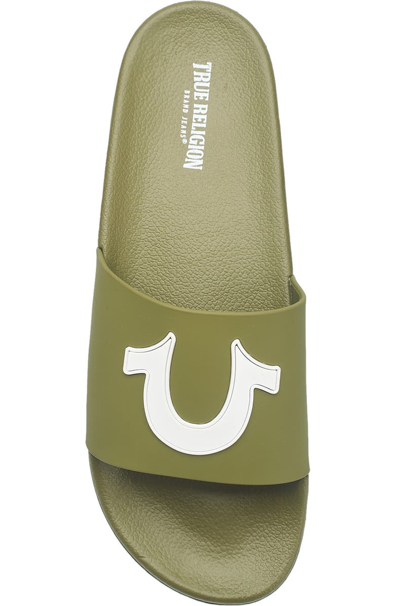 True Religion Men's 112 Logo Slide, Alternate, color, Olive