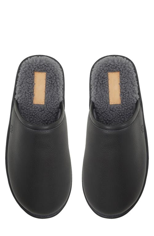 Brooks Brothers Henri Genuine Shearling Lined Leather Slipper In Black