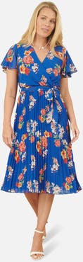 Yumi Pleated Floral Tie-Waist Wrap Midi Dress