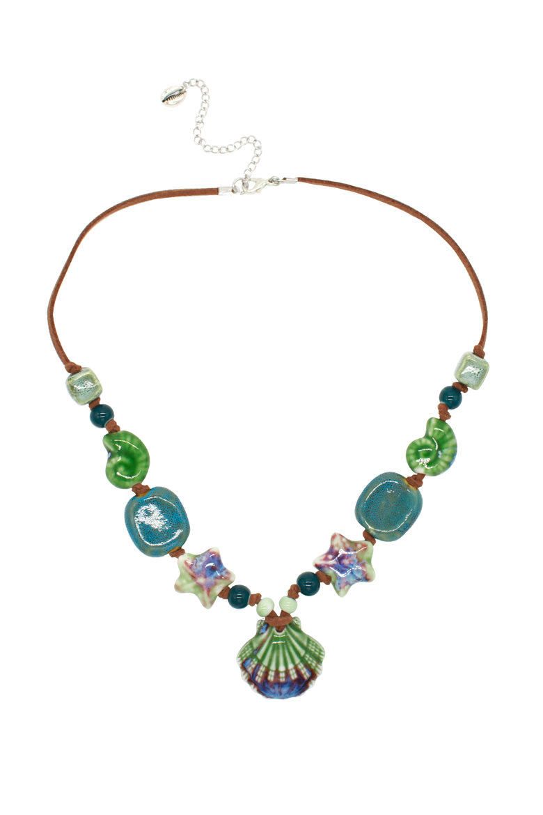 Ceramic Seashell Suede Cord Necklace, Main, color, Green