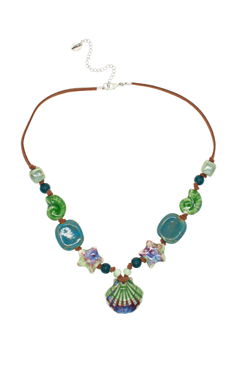 Velvet Luna Ceramic Seashell Suede Cord Necklace, Main, color, Green