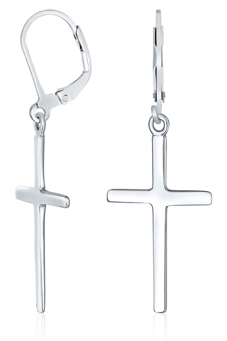 Sterling Silver Cross Earrings, Alternate, color, SILVER