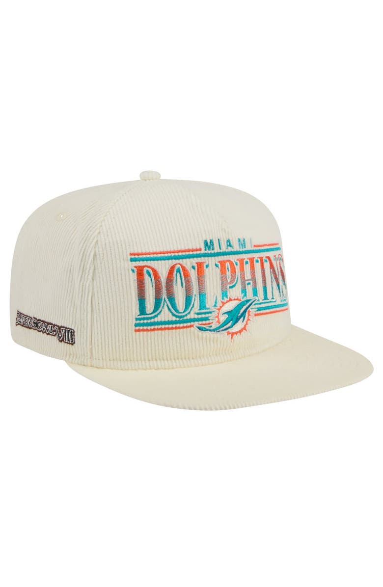 New Era Men's New Era Cream Miami Dolphins Throwback Corduroy Golfer Snapback Hat, Main, color, 
