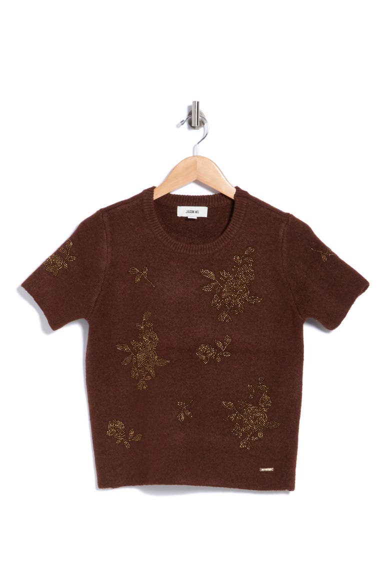 Beaded Short Sleeve Sweater, Main, color, DEEP RUST