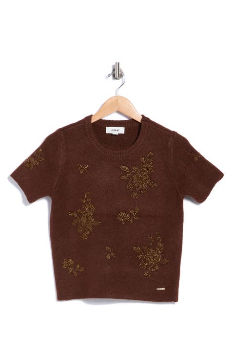 Beaded Short Sleeve Sweater