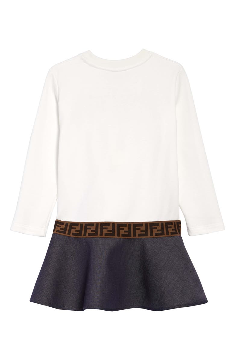 Fendi Kids' Long Sleeve Logo Dress with Denim Skirt, Alternate, color, 