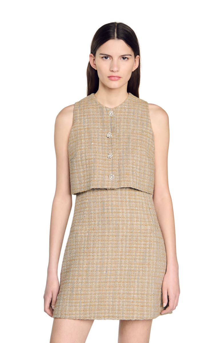 SANDRO Tweed dress, Alternate, color, 