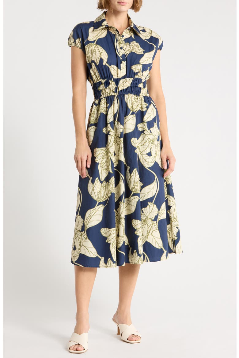Alora Printed Cotton Shirtdress, Main, color, NAVY DRAMATIC VINING IRIS