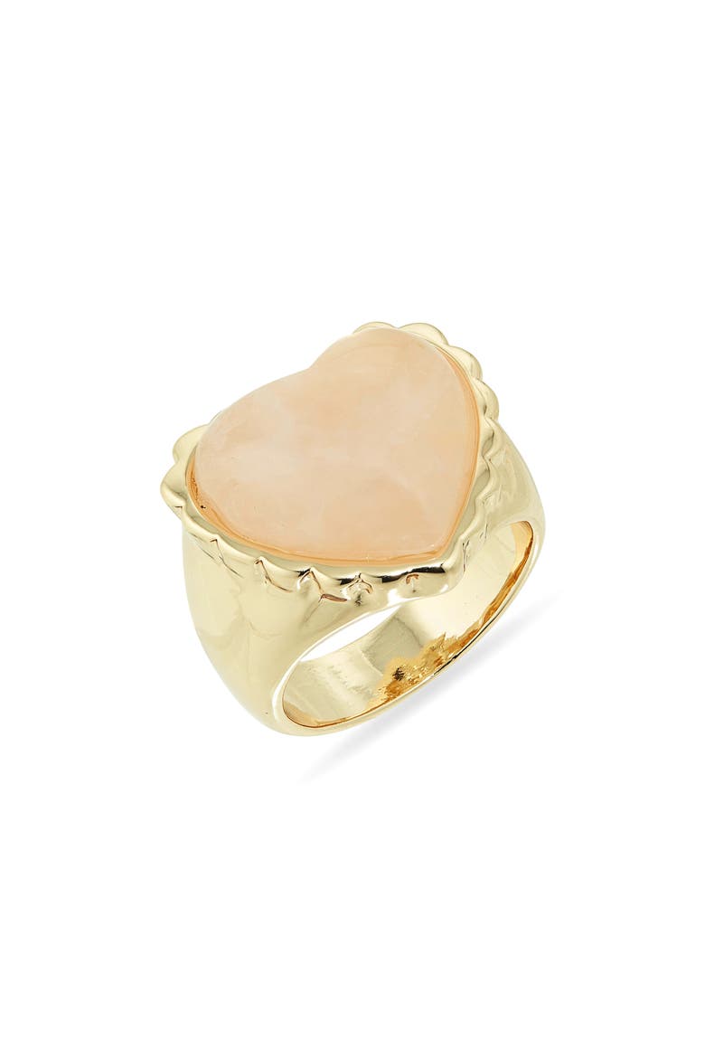Semiprecious Rose Quartz Heart Ring, Main, color, ROSE QUARTZ- GOLD