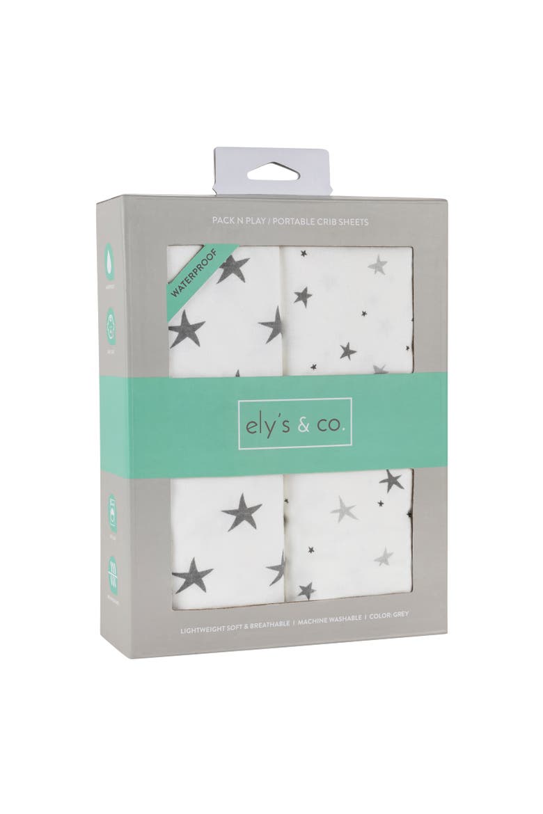 Baby Fitted Waterproof Pack N Play | Mini Portable Crib Sheet Set 2 Packs, Alternate, color, Grey Stars