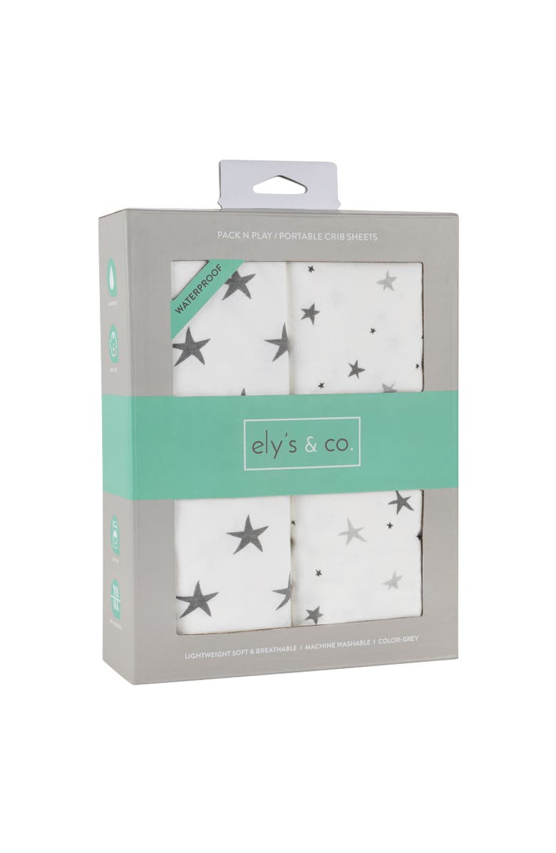 Ely's & Co. Baby Fitted Waterproof Pack N Play | Mini Portable Crib Sheet Set 2 Packs, Alternate, color, Grey Stars