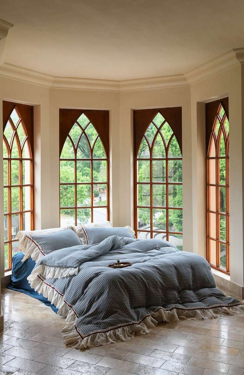 Ever Lasting Gingham Floral Ruffle Bedding Set, Alternate, color, Blue