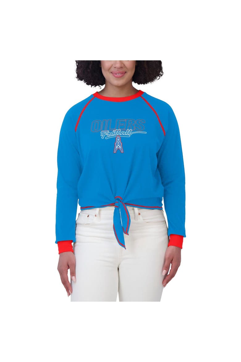 Women's WEAR by Erin Andrews Light Blue Houston Oilers Tie-Front Long Sleeve T-Shirt, Alternate, color, Light Blue