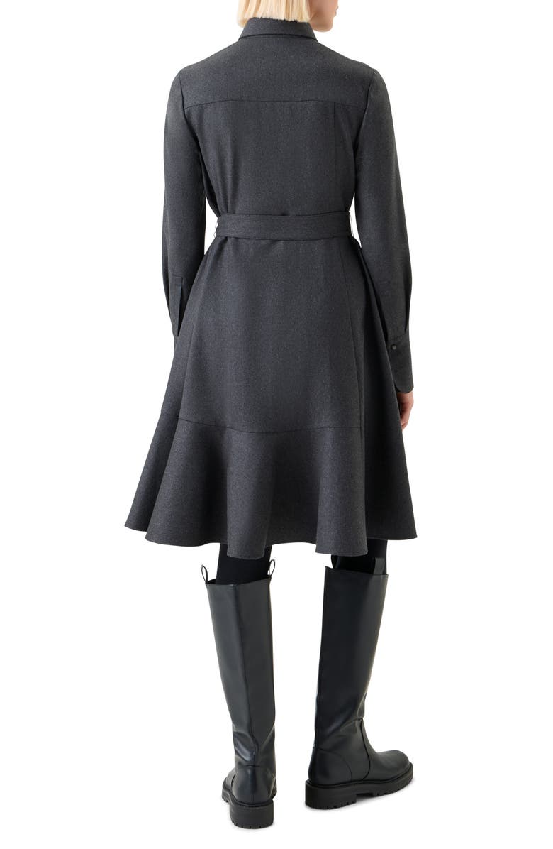 Akris punto Long Sleeve Belted Virgin Wool Flannel Shirtdress, Alternate, color, Charcoal