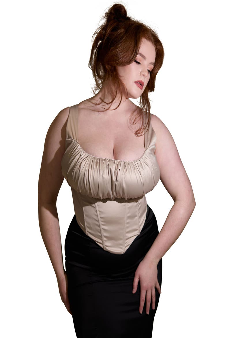 Alyssa Fuller Bust Satin Corset Top, Alternate, color, Champagne