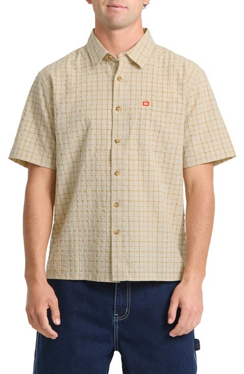 YG Wavey Relaxed Plaid Seersucker Button Up Shirt