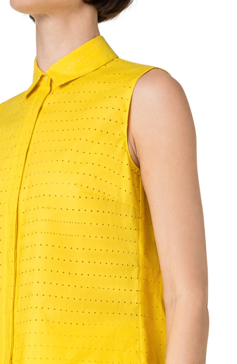 Akris punto Perforated Pleat Back Sleeveless Cotton Blouse, Alternate, color, 