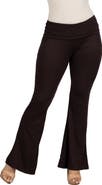 24seven Comfort Apparel Black Bell Bottom Foldover Waist Sweatpants