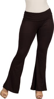 24seven Comfort Apparel Black Bell Bottom Foldover Waist Sweatpants