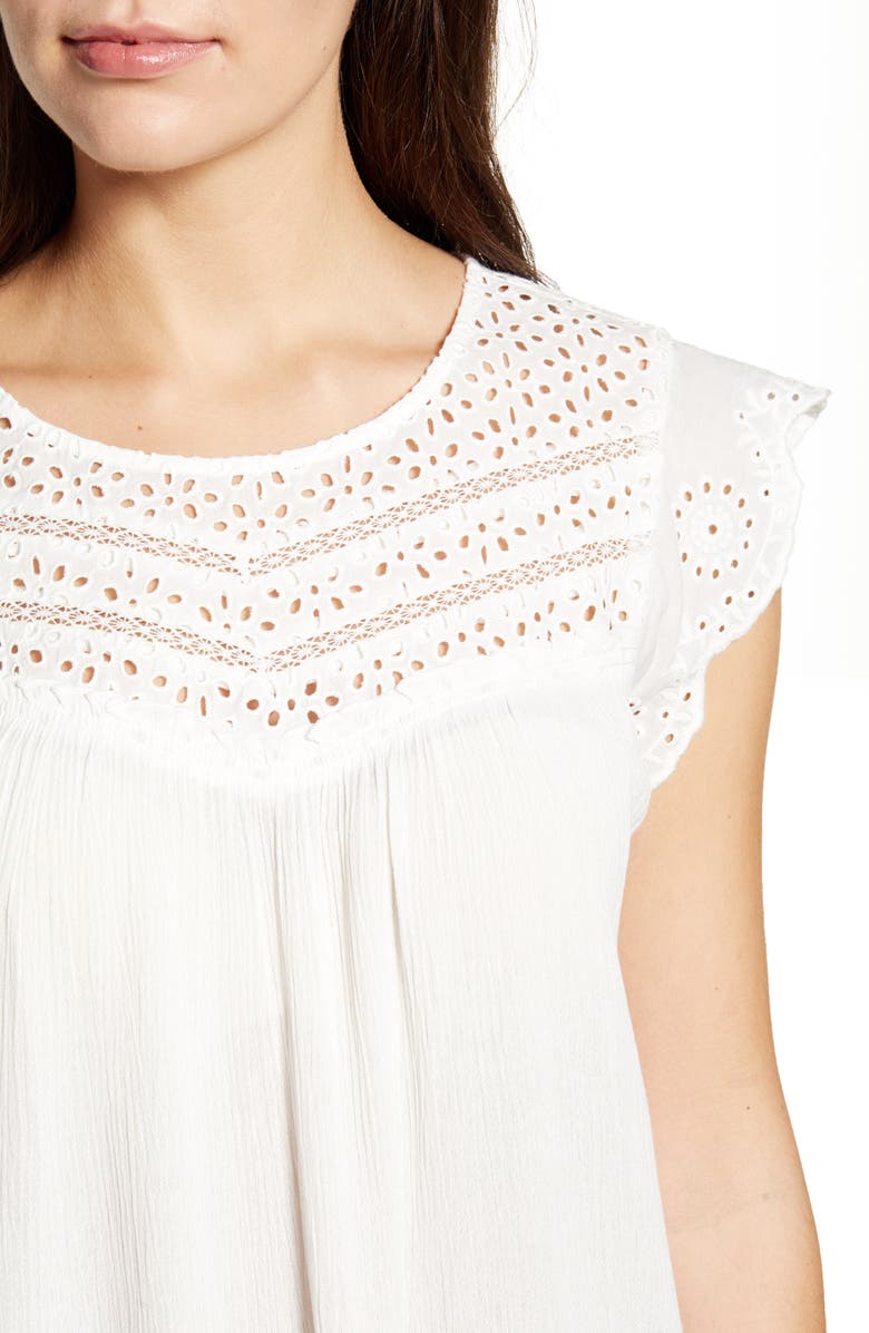 Wit & Wisdom Eyelet Yoke Gauze Cap Sleeve Top, Alternate, color, 