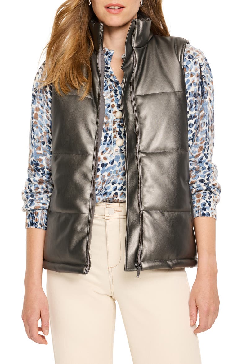 Metallic Faux Leather Puffer Vest, Main, color, BRONZE