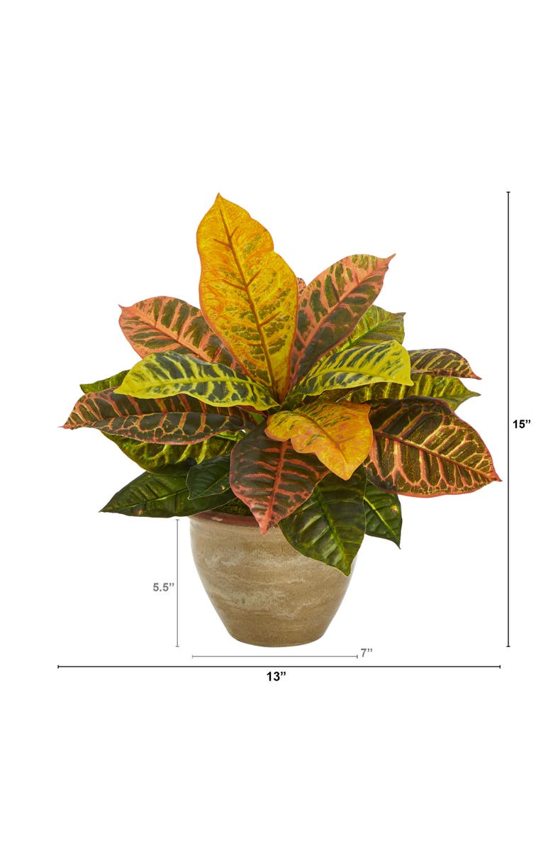 NEARLY NATURAL 15-in Garden Croton Artificial Plant in Ceramic Planter, Alternate, color, Orange