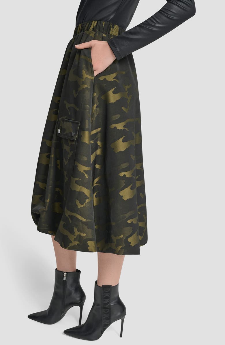 DKNY Camo Jacquard Bubble Hem Midi Skirt, Alternate, color, Dark Olive