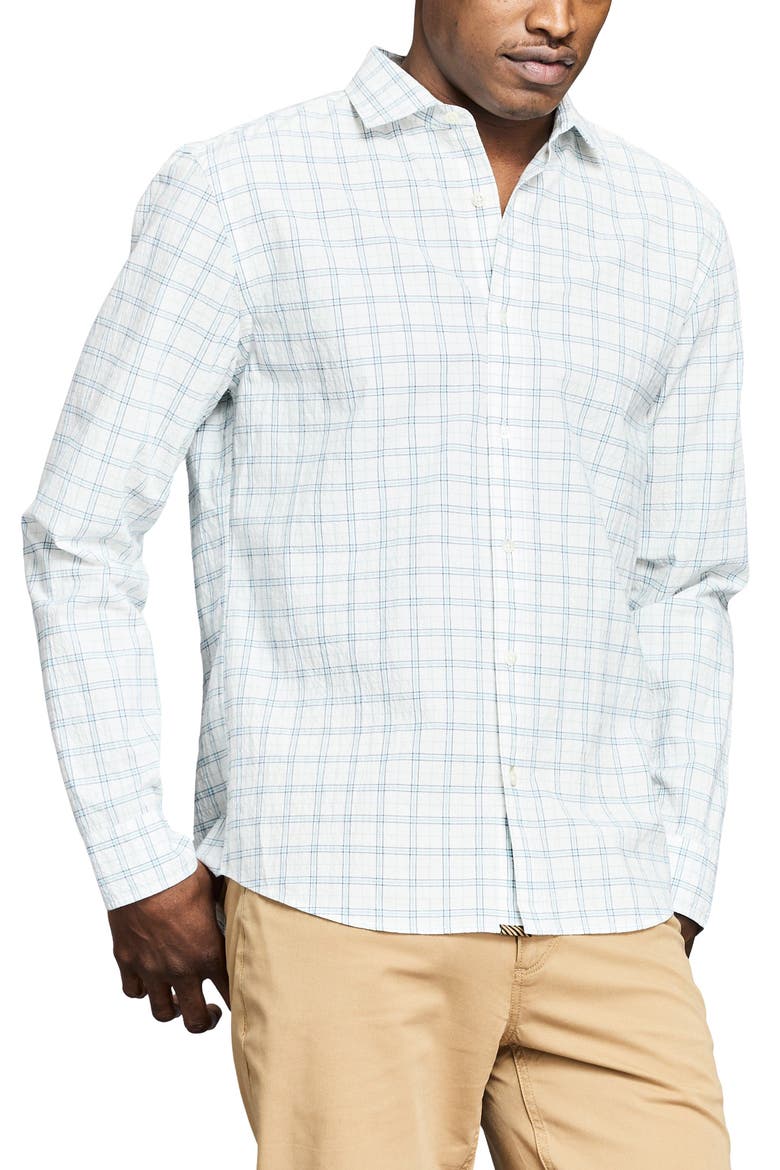 Seersucker Plaid Stretch Cotton Button-Up Shirt, Alternate, color, WHITE