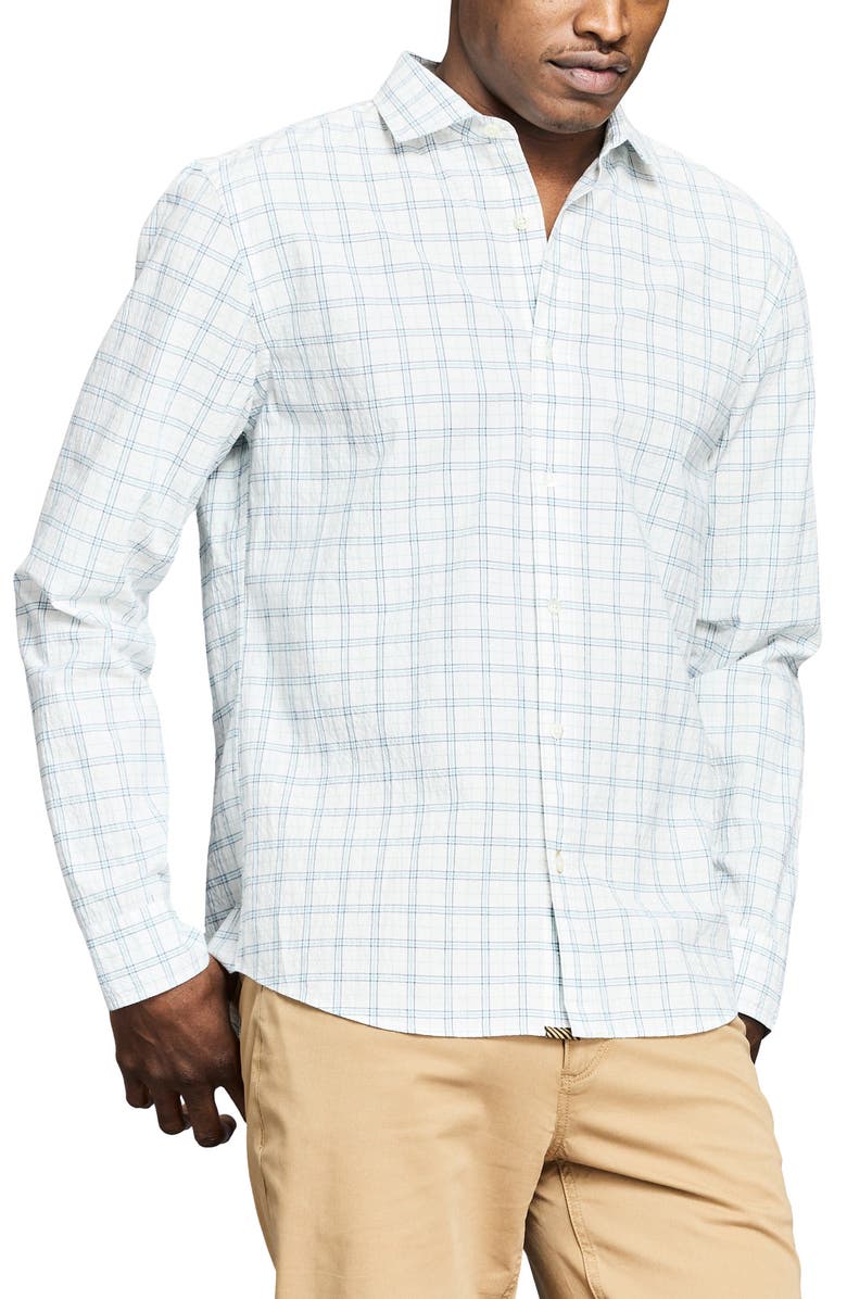 Billy Reid Seersucker Plaid Stretch Cotton Button-Up Shirt, Alternate, color, White