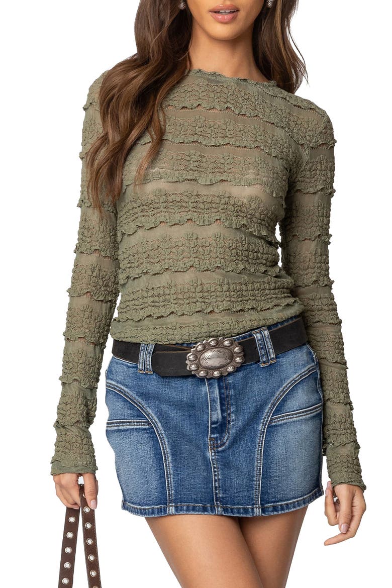 Daisey Textured Sheer Lace Top, Main, color, OLIVE