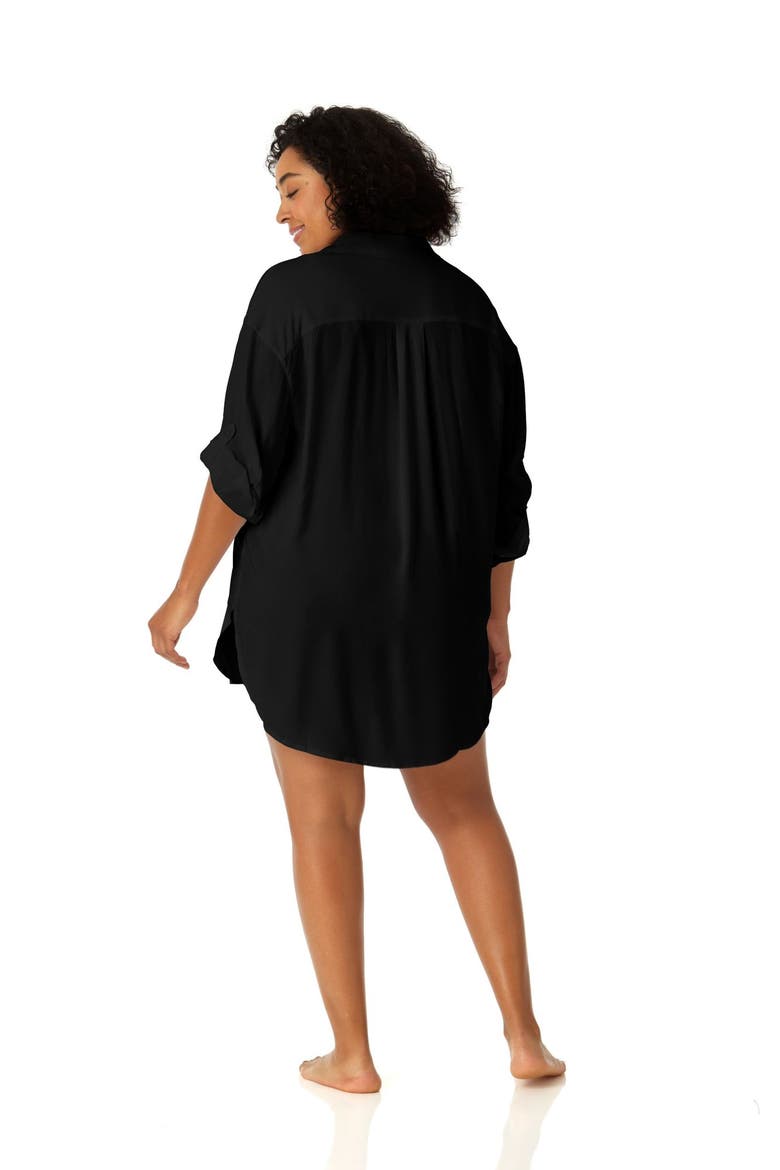 Women's Plus Live In Color Button Down Shirt Swimsuit Cover Up, Alternate, color, Black