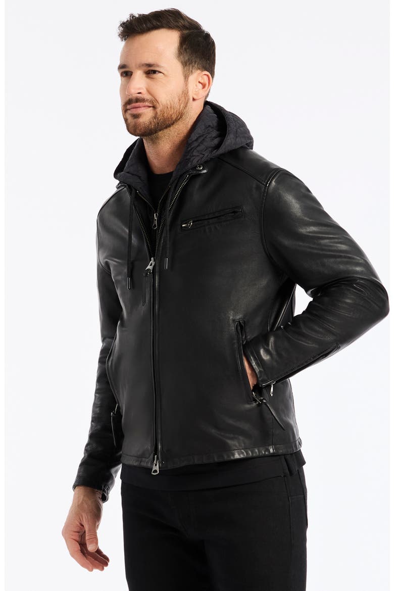 Punch Leather Jacket, Alternate, color, BLACK