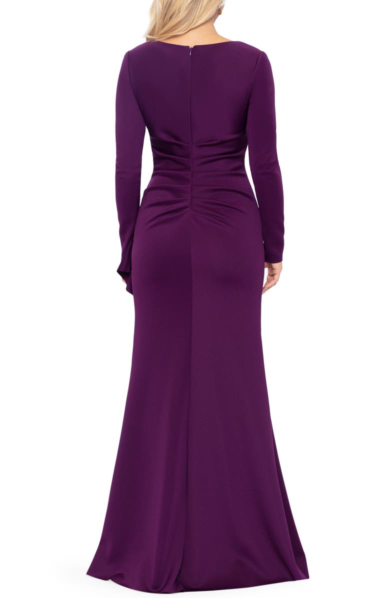Xscape Evenings Cutout Side Pleat Long Sleeve Scuba Crepe Gown, Alternate, color,