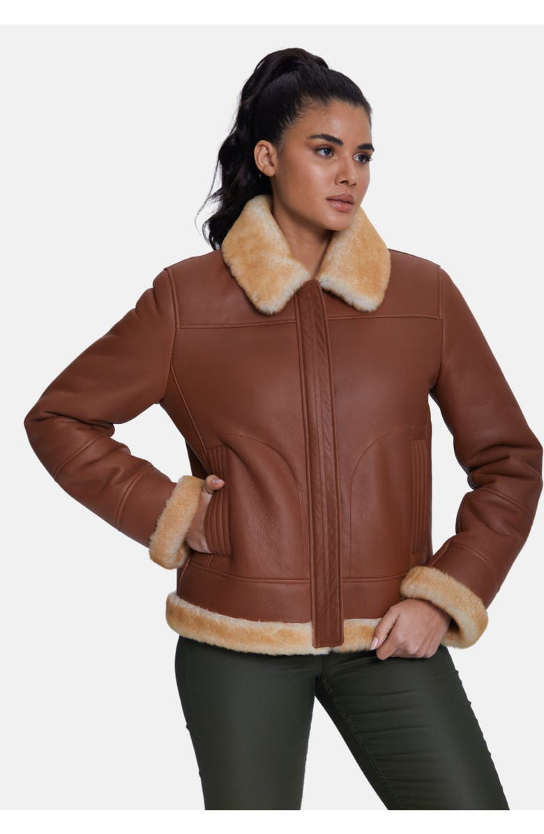 Furniq UK Clementine Sheepskin Jacket, Alternate, color, Brick Red