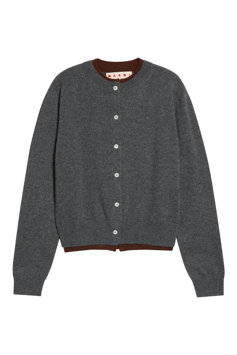 Layered Trim Cashmere Cardigan, Main, color, GRAPHITE
