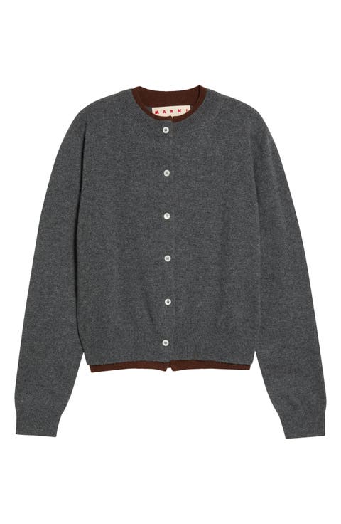 Layered Trim Cashmere Cardigan