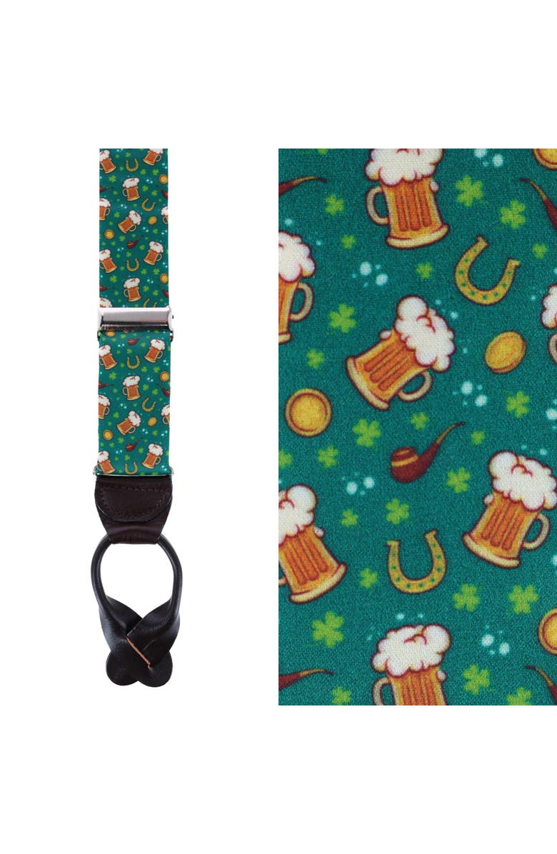 Trafalgar Cheers to St. Patrick's Day Silk Button End Suspenders, Main, color, Multiple
