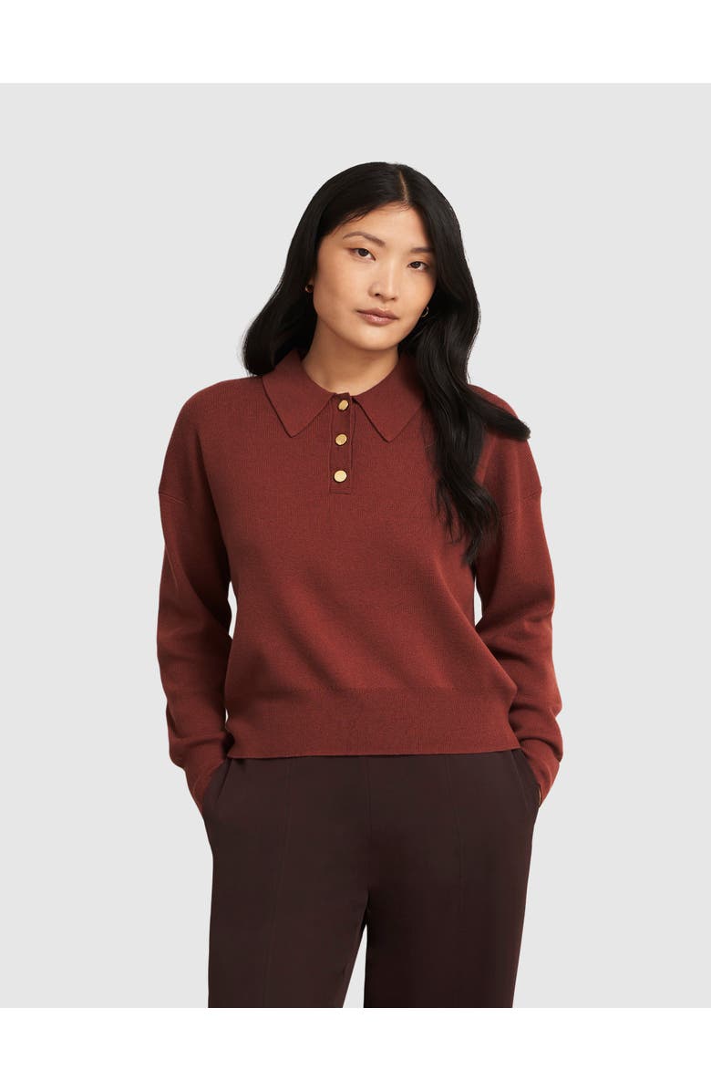 HOBBS LONDON Connie Polo Sweater, Main, color, Cinnamon Brown