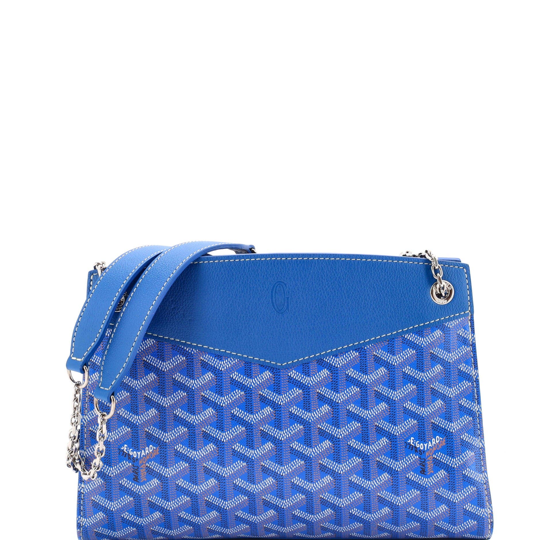 Pre-Owned Goyard Structured Rouette Chain Shoulder Bag Coated Canvas PM, Main, color, Blue